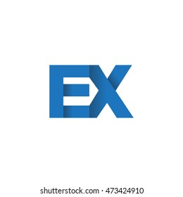 Initial letters EX overlapping fold logo blue