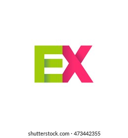 Initial letters EX overlapping fold logo green magenta