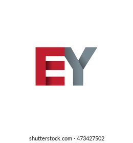 Initial letters EY overlapping fold logo red gray