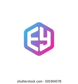 Initial letters EY rounded hexagon shape blue pink purple simple modern logo