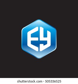 Initial letters EY rounded hexagon shape blue modern logo