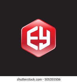 Initial letters EY rounded hexagon shape red modern logo
