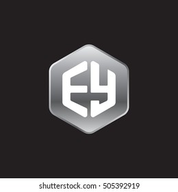 Initial letters EY rounded hexagon shape silver modern logo