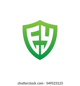 Initial letters EY shield shape green simple logo