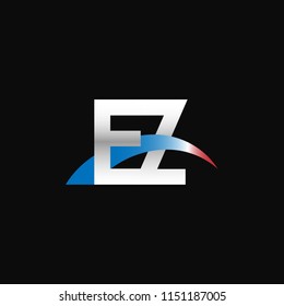 Initial letters EZ overlapping movement swoosh logo, metal silver blue red color on black background