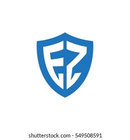 Initial letters EZ shield shape blue simple logo