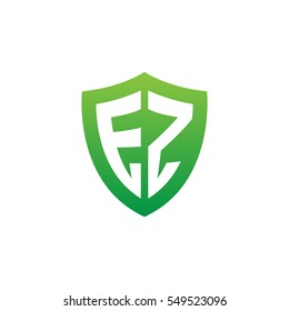 Initial letters EZ shield shape green simple logo