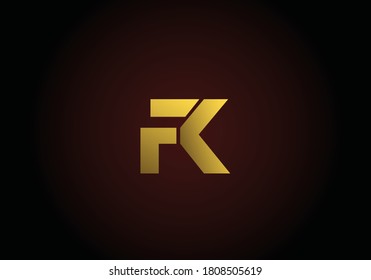 Initial letters F K monogram logo vector in gold color.