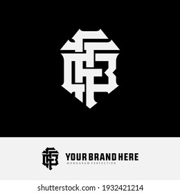 Initial letters F, T, B, FTB, FBT, TFB, TBF, BFT or BTF overlapping, interlock, monogram logo, white color on black background
