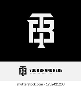 Initial letters F, T, B, FTB, FBT, TFB, TBF, BFT or BTF overlapping, interlock, monogram logo, white color on black background