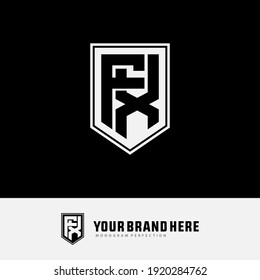 Initial letters F, X, FX or XF overlapping, interlock, monogram logo, white and black color on black background