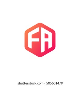 Initial letters FA rounded hexagon shape red orange simple modern logo