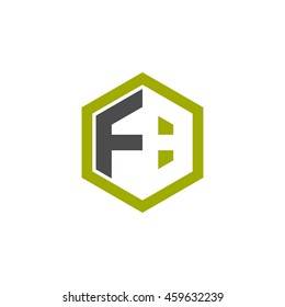 Initial letters FB negative space hexagon shape logo green black gray