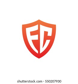Initial letters FC, EC, shield shape red simple logo