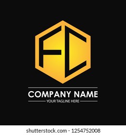 Initial letters FC hexagon shape logo design black gold