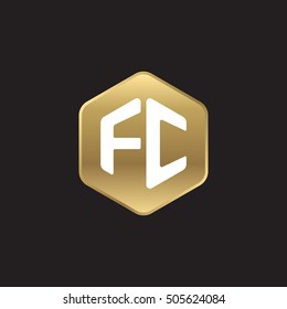 Initial letters FC rounded hexagon shape gold modern logo