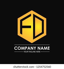 Initial letters FD hexagon shape logo design black gold