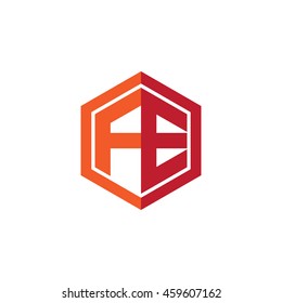 Initial letters FE hexagon shape logo red orange