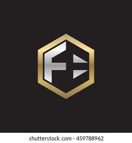 Initial letters FE negative space hexagon shape logo silver gold