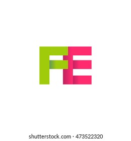 Initial letters FE overlapping fold logo green magenta