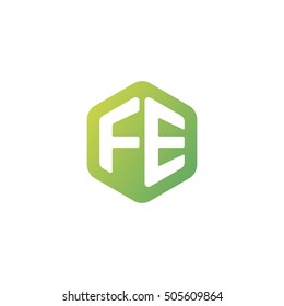 Initial letters FE rounded hexagon shape green simple modern logo