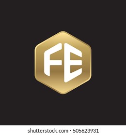 Initial letters FE rounded hexagon shape gold modern logo