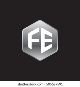 Initial letters FE rounded hexagon shape silver modern logo