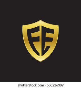 Initial letters FE shield shape gold logo
