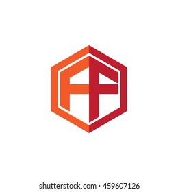 Initial letters FF hexagon shape logo red orange