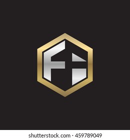 Initial letters FF negative space hexagon shape logo silver gold