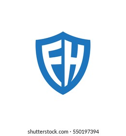 Initial letters FH, EH, shield shape blue simple logo