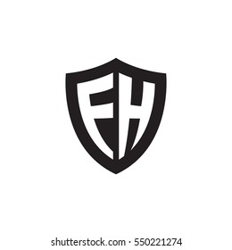 Initial letters FH, EH, shield shape black monogram logo