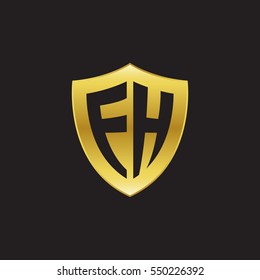 Initial letters FH, EH, shield shape gold logo