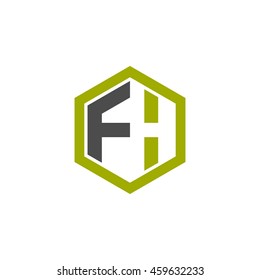 Initial letters FH negative space hexagon shape logo green black gray