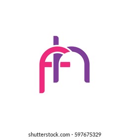 Initial letters fh, round linked chain shape lowercase logo modern design pink purple