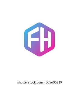 Initial letters FH rounded hexagon shape blue pink purple simple modern logo