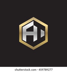 Initial letters FI negative space hexagon shape logo silver gold