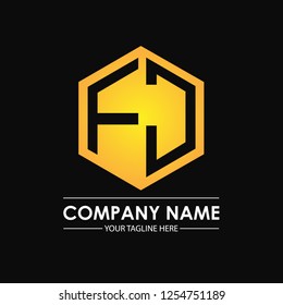 Initial letters FJ hexagon shape logo design black gold