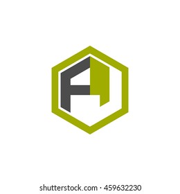 Initial letters FJ negative space hexagon shape logo green black gray