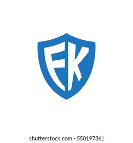 Initial letters FK, EK, shield shape blue simple logo