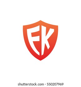 Initial letters FK, EK, shield shape red simple logo
