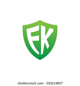 Initial letters FK, EK, shield shape green simple logo
