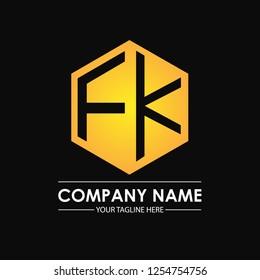 Initial letters FK hexagon shape logo design black gold