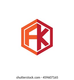 Initial Letters FK Hexagon Shape Logo Red Orange