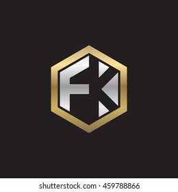 Initial letters FK negative space hexagon shape logo silver gold