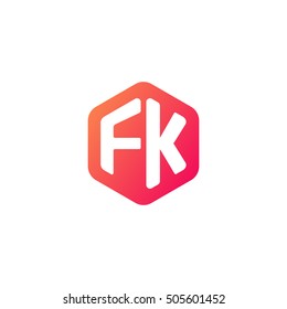 Initial letters FK rounded hexagon shape red orange simple modern logo