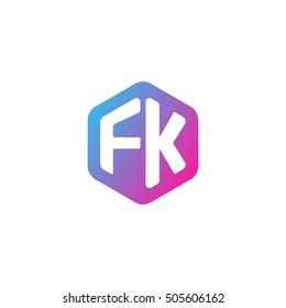 Initial letters FK rounded hexagon shape blue pink purple simple modern logo