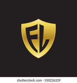 Initial letters FL, EL, shield shape gold logo