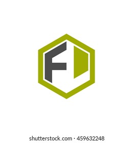 Initial letters FL negative space hexagon shape logo green black gray
