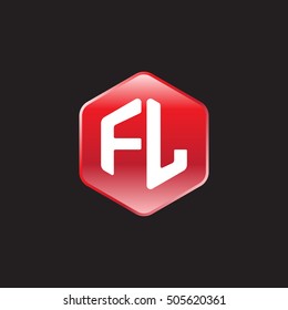 Initial letters FL rounded hexagon shape red modern logo